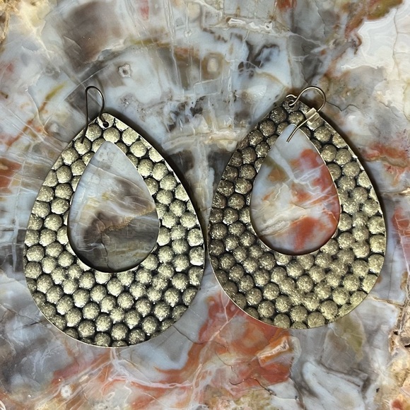 Green/ Orange Chevron Enamel Large Earrings - Picture 2 of 2